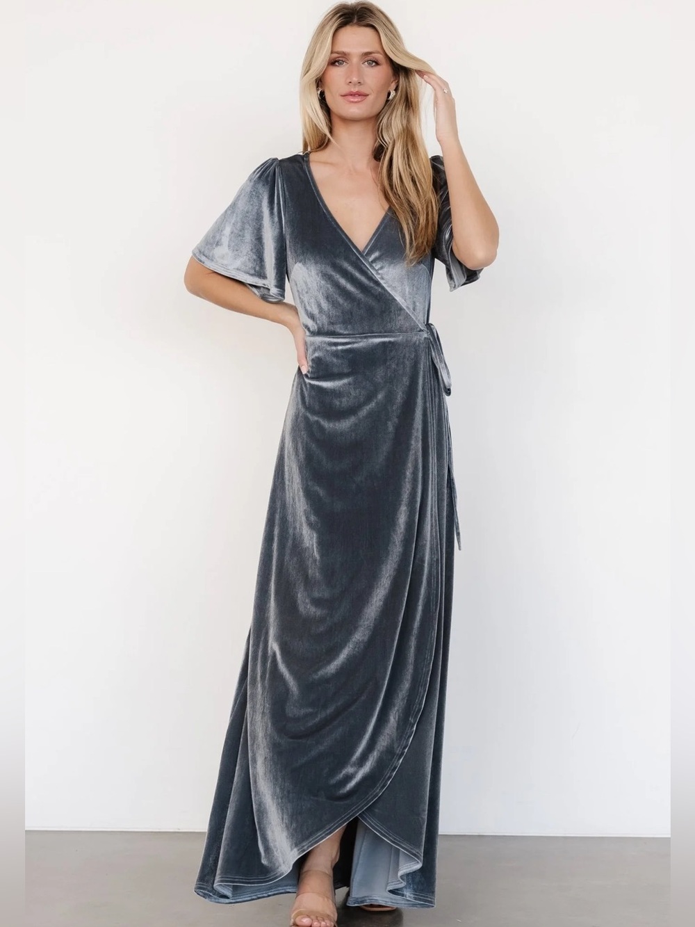 Baltic Born Katelyn Velvet Maxi Wrap Dress - Dusty Blue